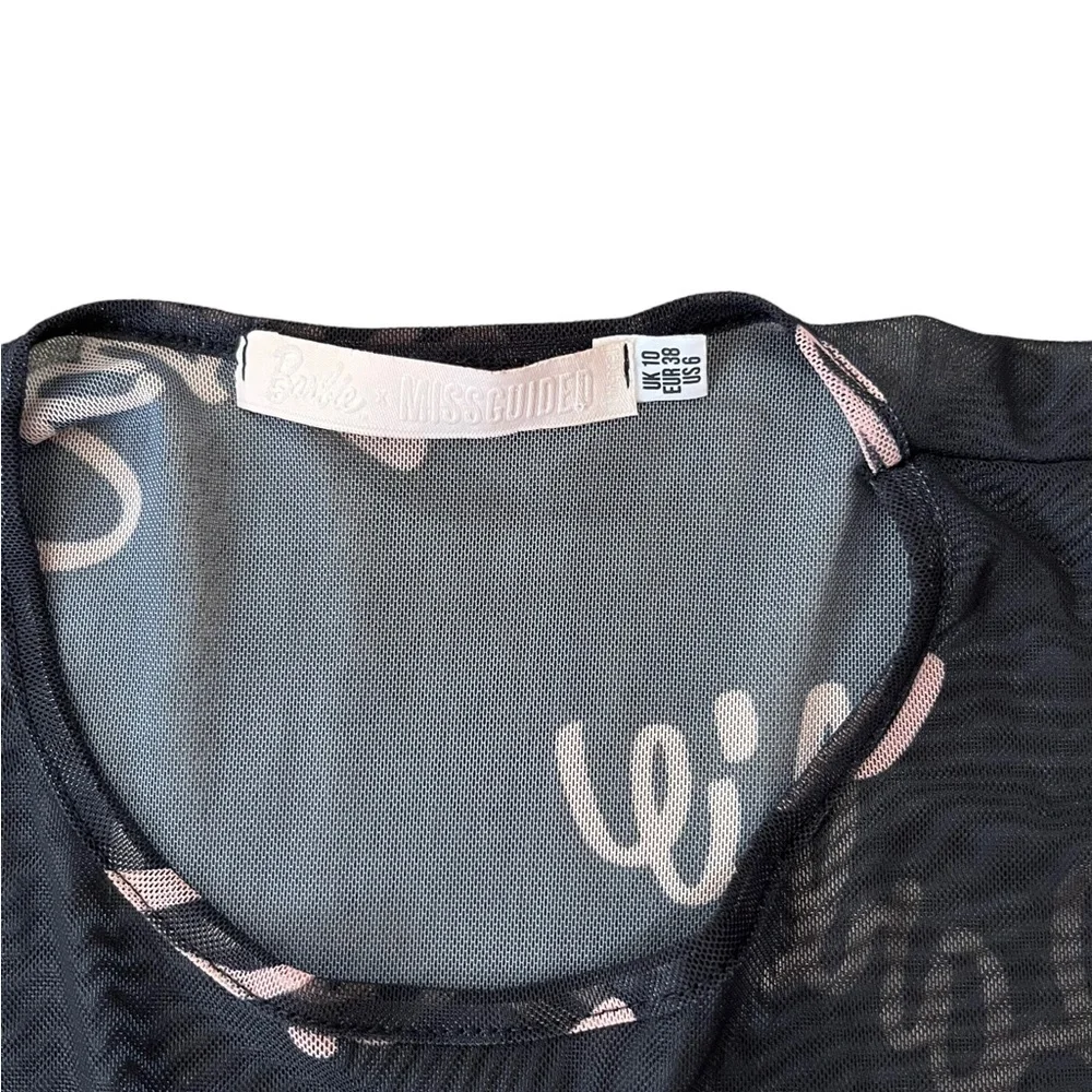 Barbie X Misguided Black Netted T-shirt Size 10 UK Womens T-shirt - Picture 5 of 9